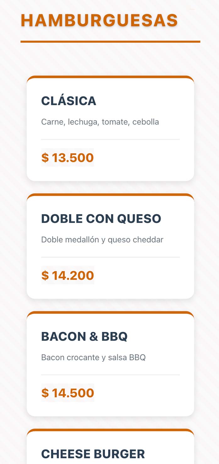 Vista previa plantilla menú QR Burgers