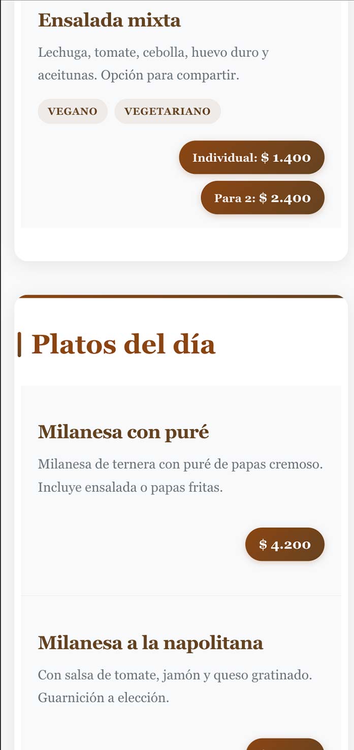 Vista previa plantilla menú QR Clásica