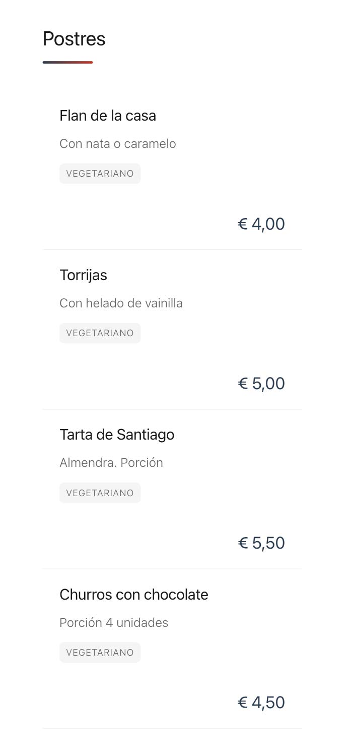 Vista previa plantilla menú QR Minimalista