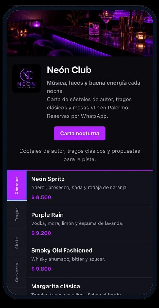 Vista previa de la plantilla menú QR Neon Club