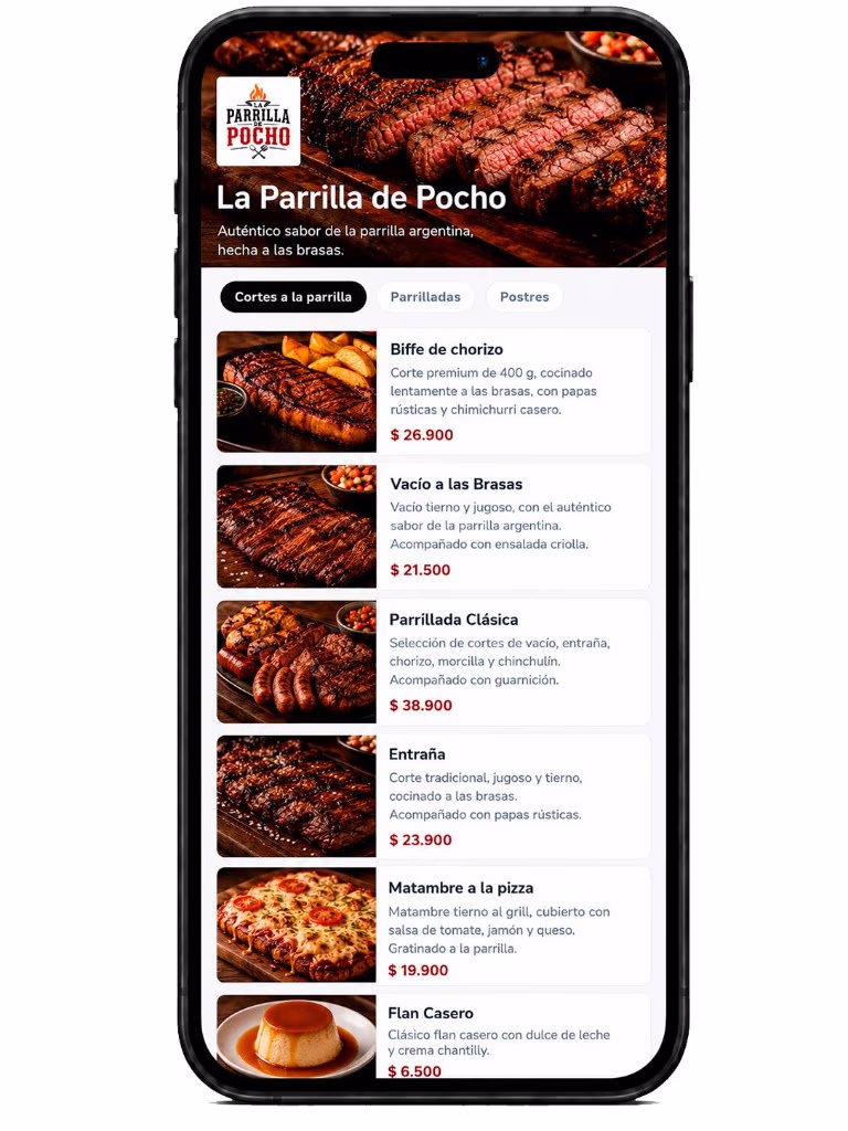 Menú digital en el móvil junto a la opción de generar una versión impresa