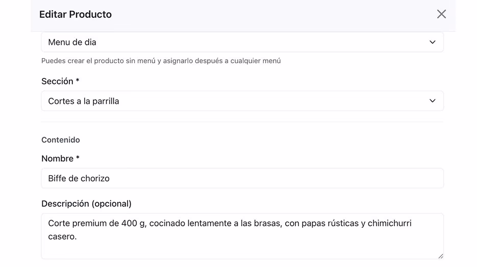 Edición del nombre y la descripción de un producto desde el panel de gestión