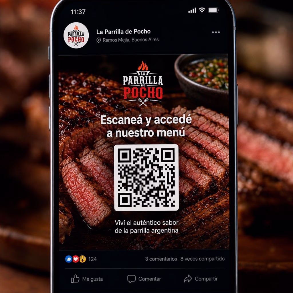 Publicación en redes sociales con código QR para acceder al menú digital