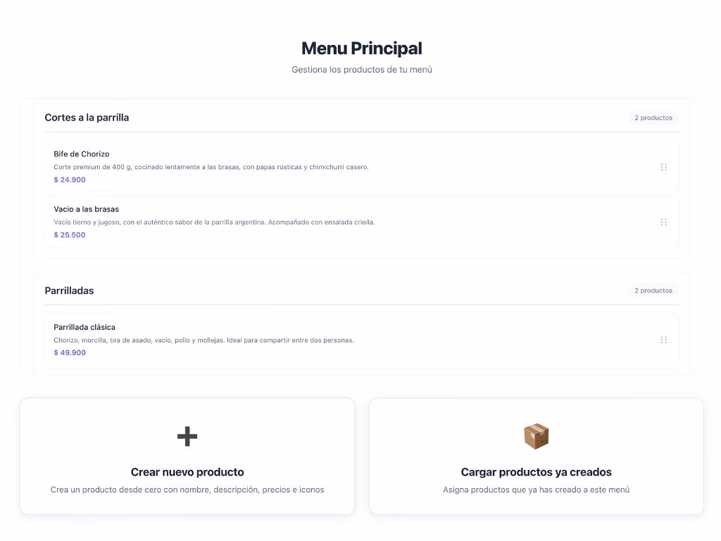 Gestión de categorías del menú digital usadas en la carta impresa