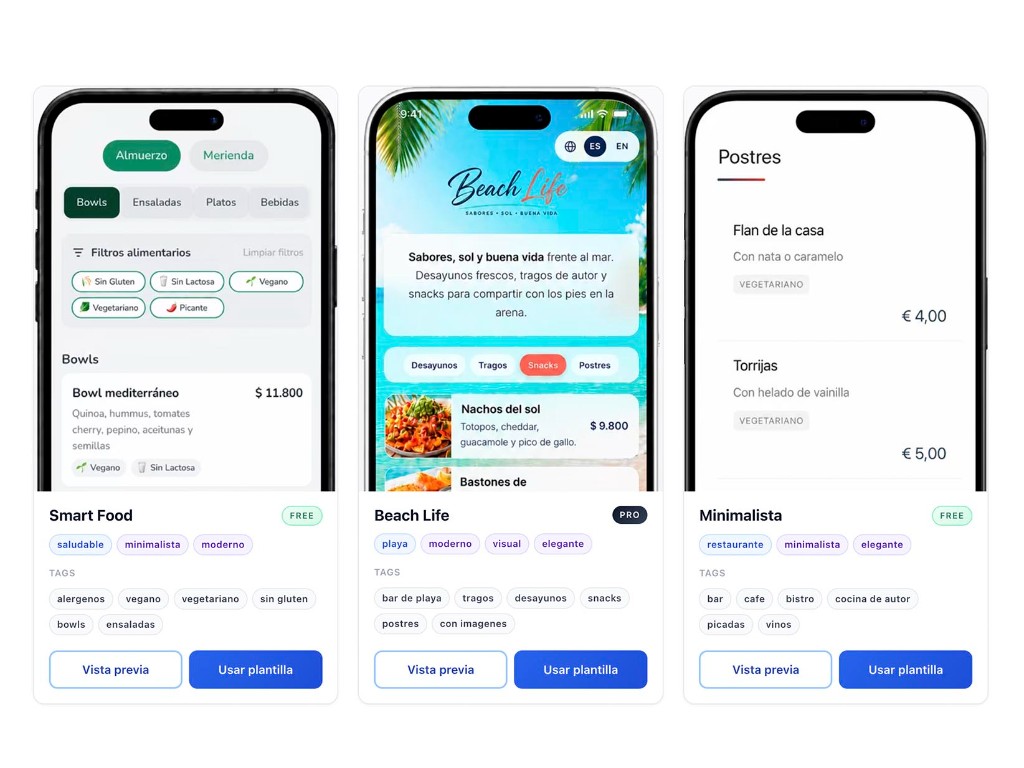 Selección de plantillas para personalizar el diseño de la carta digital