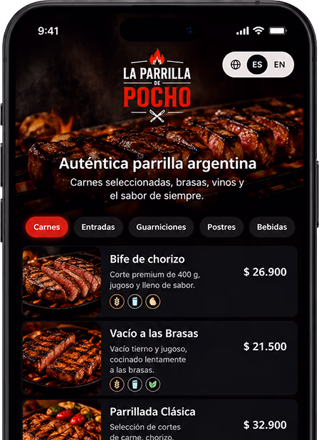 Menú digital de La Parrilla de Pocho en el móvil tras escanear el QR