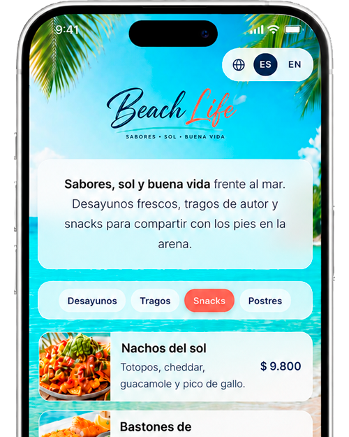 Vista previa plantilla menú QR Beach Life