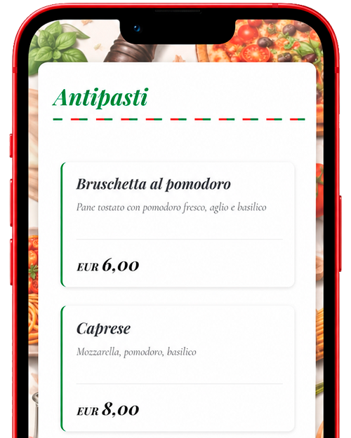 Vista previa plantilla menú QR Italian Food