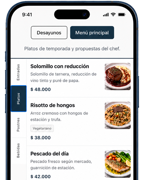 Vista previa plantilla menú QR Modern Food